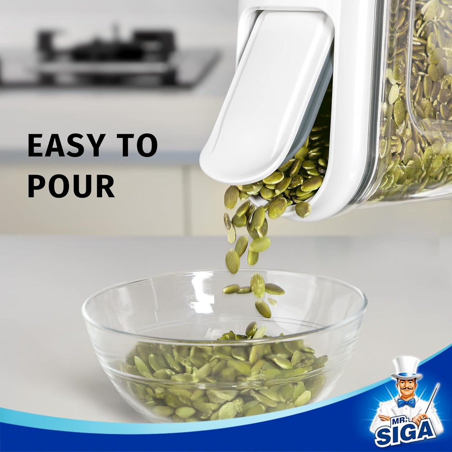 MR.SIGA Airtight Cereal Dispenser Set, Storage Containers for Dry Goods, Nuts, Beans, Snacks, BPA Free, 1.3 L / 1.37 Qt, Small, Clear, 2 Pack