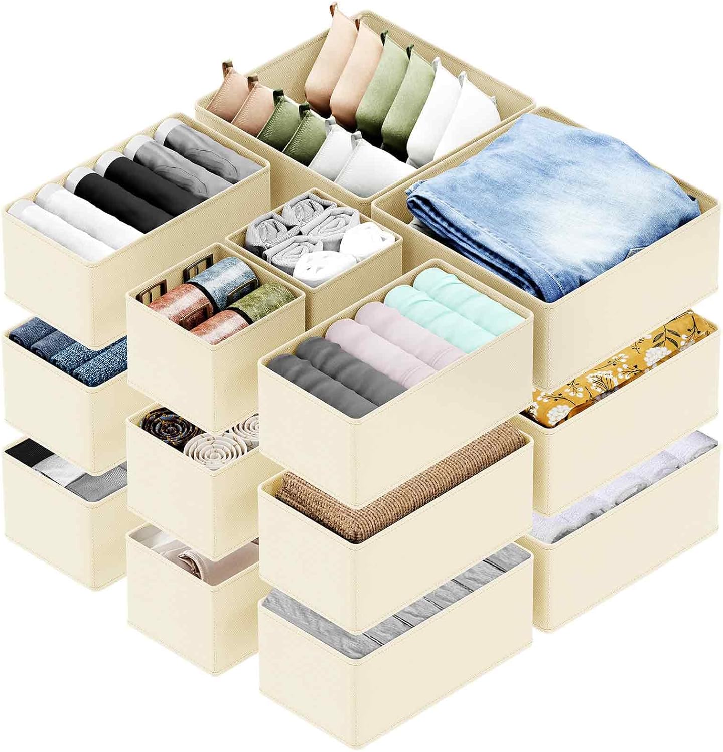 SpaceAid Drawer Organizer for Clothes, 18 Pack Dresser Drawer Organizer Bins, Closet Organizers and Storage Dividers for Clothing, Underwears, Socks (Beige)