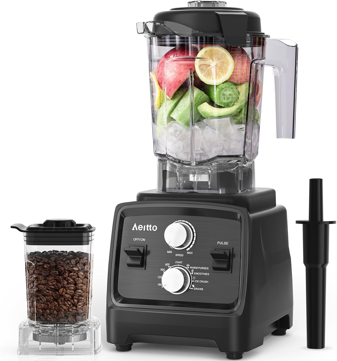 Aeitto Blenders for Kitchen, 68Oz. Large Capacity, 2-in-1 Blender & Grinder Combo, BPA-Free Countertop Professional Blender for Smoothies, Ice Crush, Frozen Drinks, Black