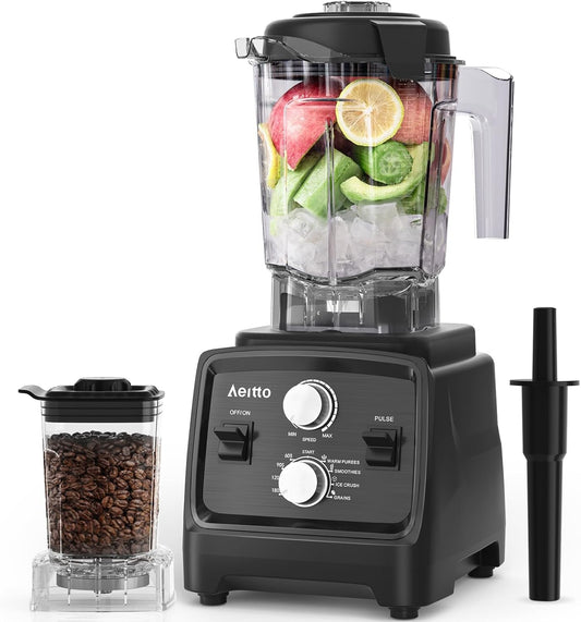 Aeitto Blenders for Kitchen, 68Oz. Large Capacity, 2-in-1 Blender & Grinder Combo, BPA-Free Countertop Professional Blender for Smoothies, Ice Crush, Frozen Drinks, Black