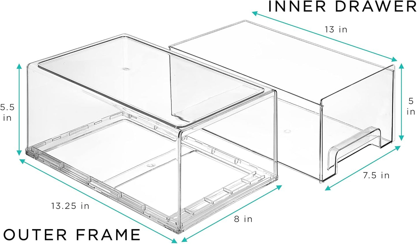 Sorbus Large Clear Storage Drawers (4 Pack) – Stackable Pull-Out Storage Bins with Handles, Slide Out Organizer Drawers for Pantry, Fridge, Kitchen – Acrylic Drawer Organizers