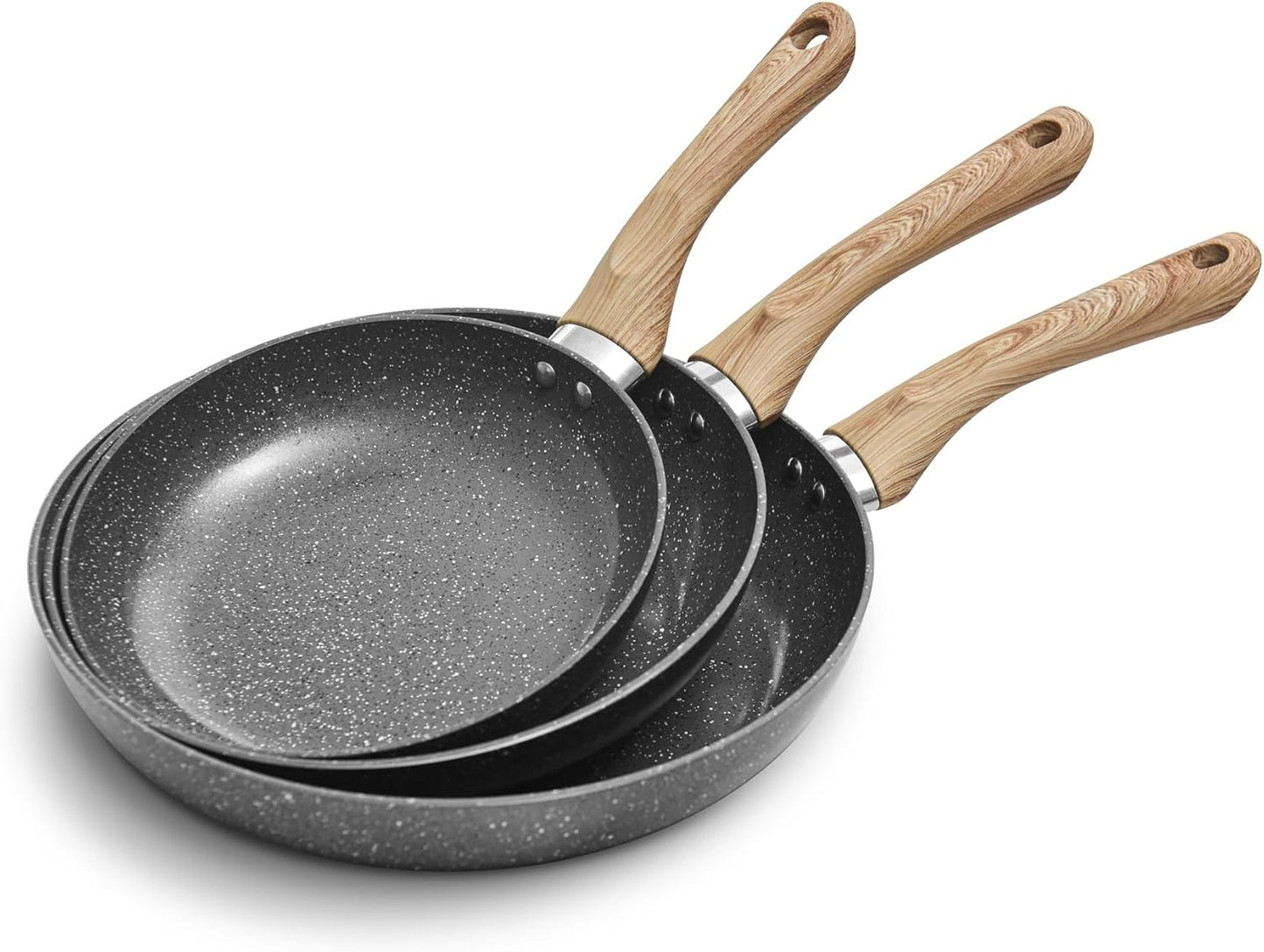 Fry Pan Nonstick 3 Piece Stretched Aluminium Cookware 8", 9.5", 11" Skillets Fry Pans with Induction Bottom