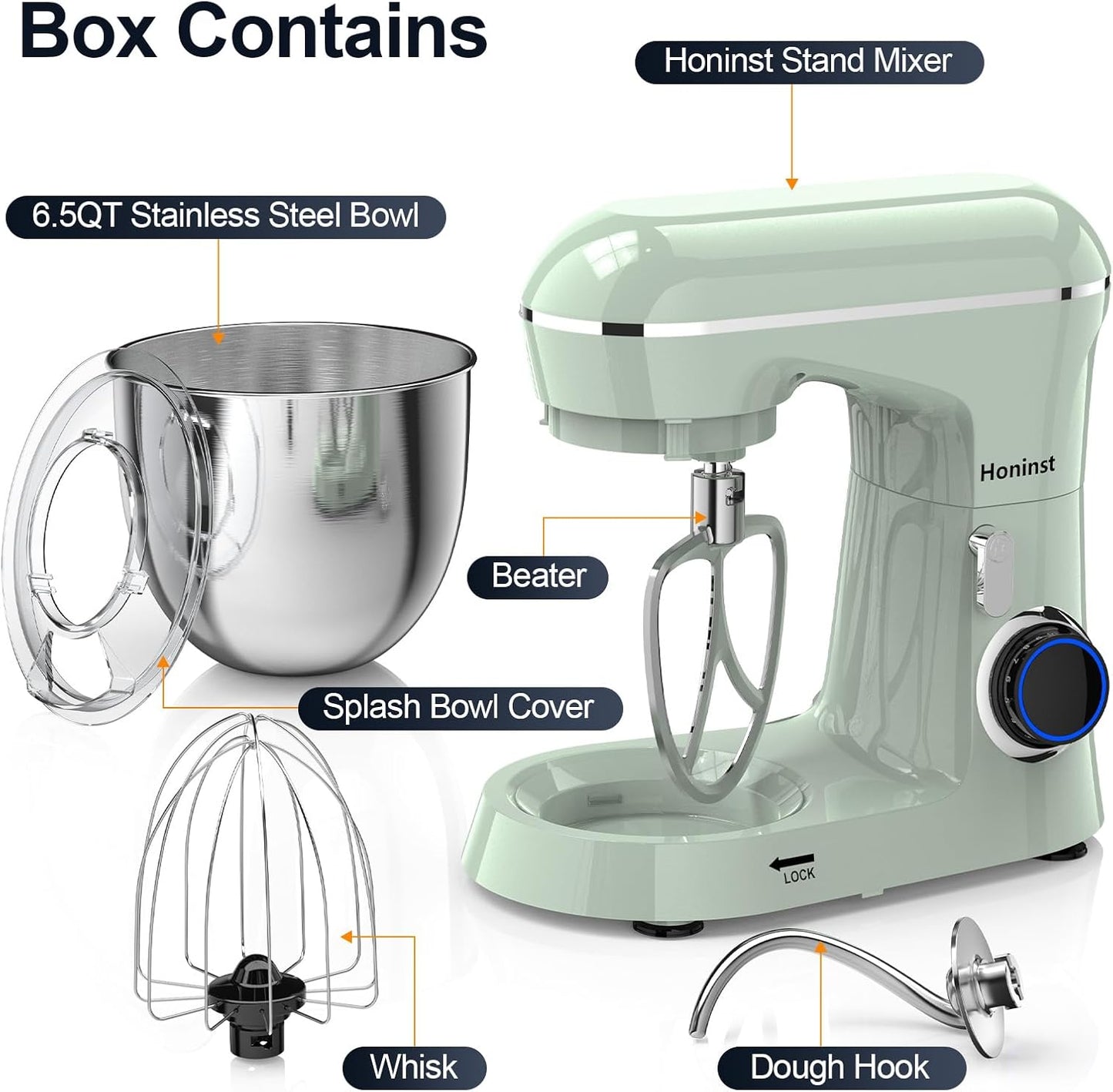 Stand Mixer, 6.5QT 10-Speed Tilt-Head Electric Stand Mixer, 3-In-1 Kitchen Mixer with Bowl, Dough Hook, Whisk and Beater, Food Mixer for Baking, Cake and Most Home Cooks, Green