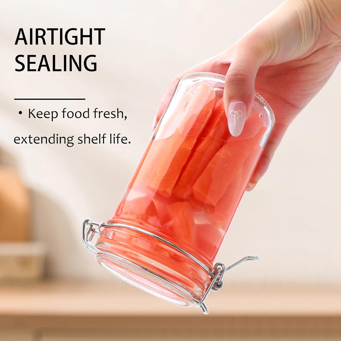 16 oz Glass Jars with Airtight Lid, Set of 6 Mason Jars 16 oz, Glass Storage Jars, Airtight Glass Jars, Canning Jar，Glass Canister with Seal for Pickle, Vanilla, Cookie, Jelly