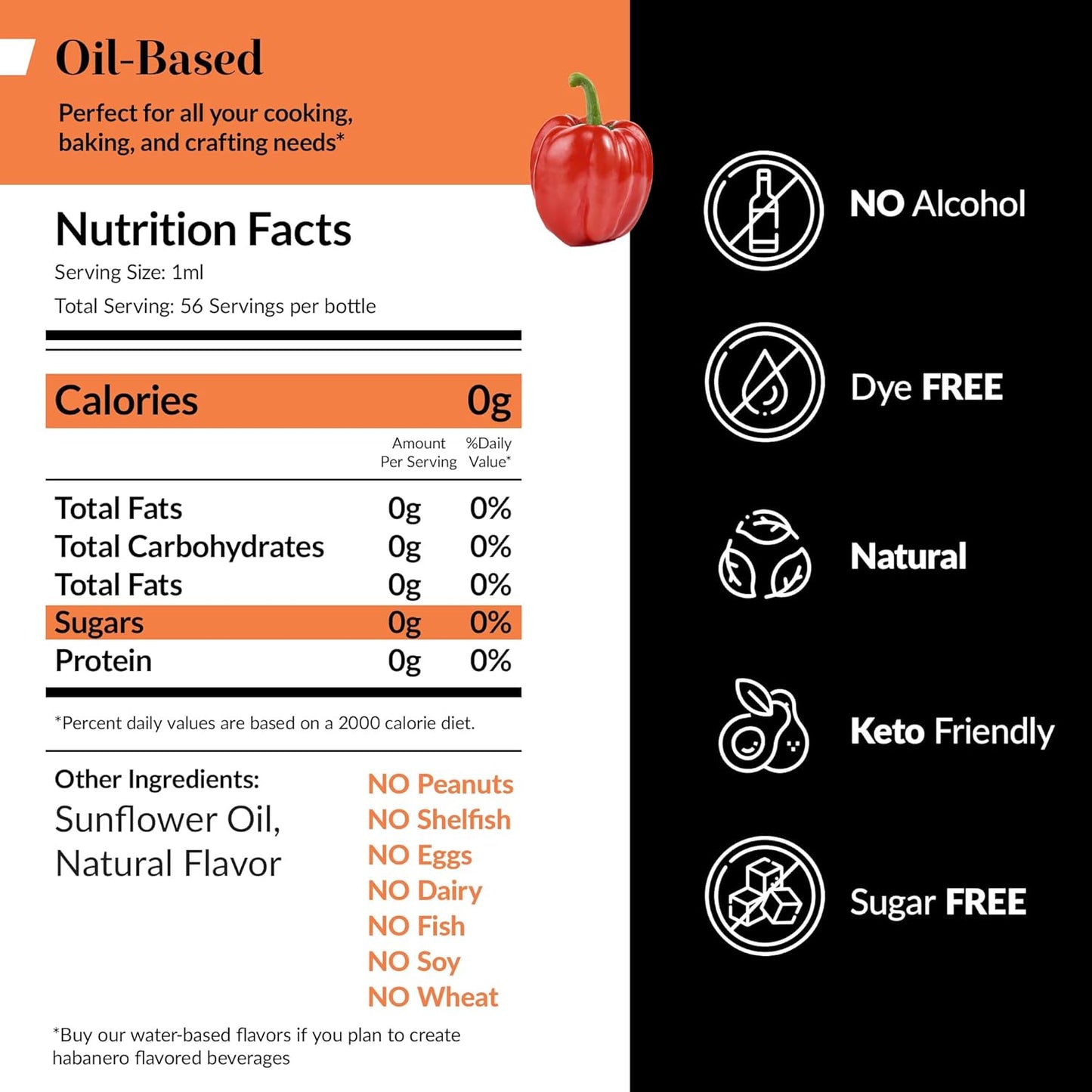 Dolce Flav Natural Habanero Extract (Oil-Soluble) 8 oz – Kosher, Sugar-Free, Concentrated Spicy Habanero Flavoring for Savory Dishes, Sauces & Confections, Includes Measured Dropper