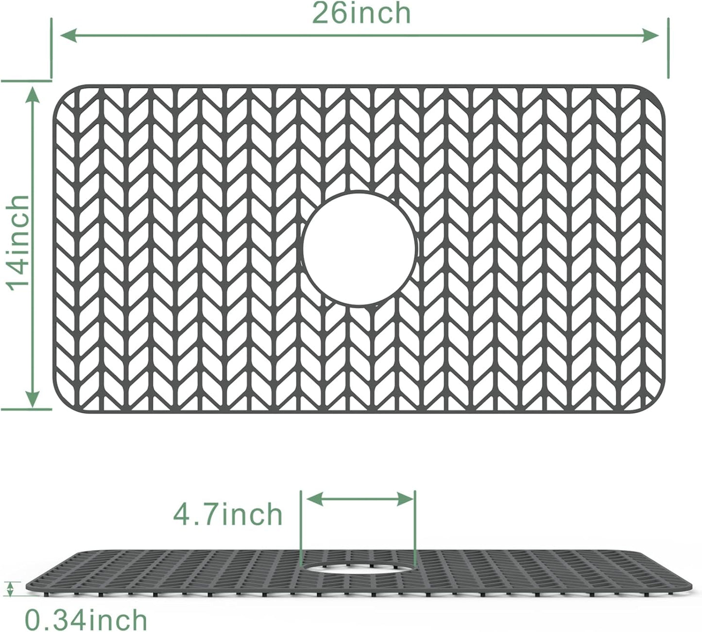 Silicone Protectors for Kitchen Sink, GUUKIN 26''x 14'' Sink Mat Grid for Bottom of Farmhouse Stainless Steel Porcelain with Center Drain (Grey)