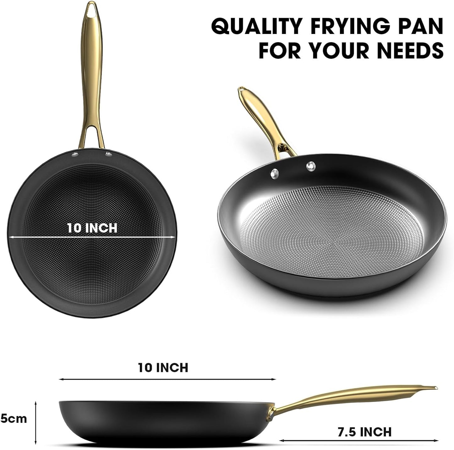 imarku Non stick Frying Pans, Long Lasting 10 Inch Frying Pan, Professional Nonstick Frying Pan Cast Iron Skillet, Stay Cool Handle, Easy Clean Oven Safe Pans, Birthday Day Gifts