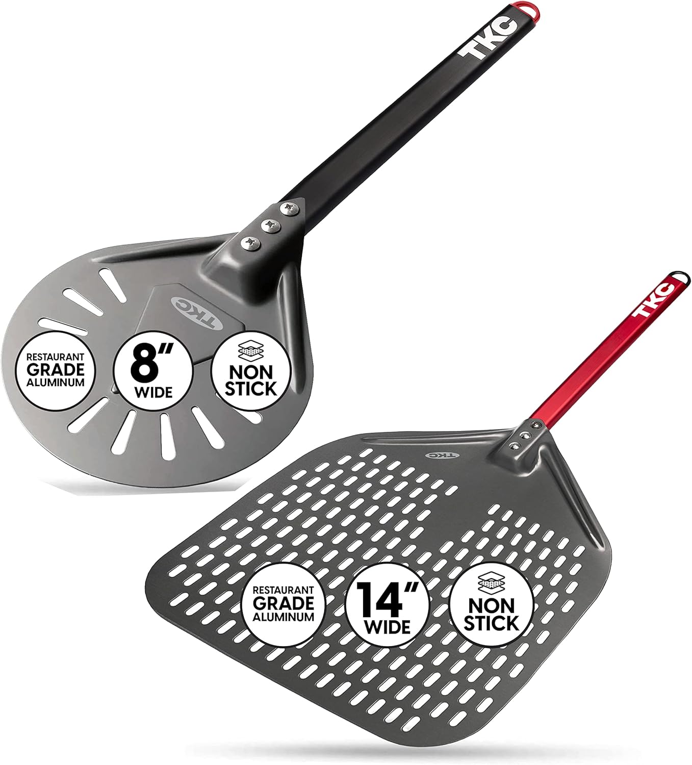 TKC Perforated Pizza Peel Bundle with 14 Inch XL Peel and 8" inch Pizza Turning Peel - Commercial Grade Pizza Spatula - Fits all 16 inch Pizza Ovens