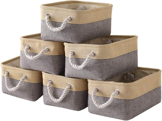 TheWarmHome Storage Baskets for Organizing - 11.8x7.8x5.2 inch Small 6 Pack Storage Bins for Shelve, Farbic Storage cubes Organizer for Baby Toys Nursery (Gold & Grey)