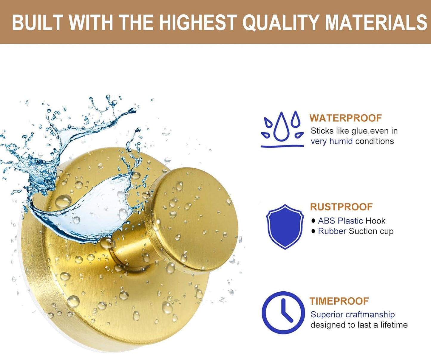 ZESLMG Suction Cup Hooks for Shower Wall, Door Wreaths, Removable Inside Shower Towel Hooks for Bathroom Window Glass Kitchen- Bath Robe Loofah Suction Hooks for Hanging More Surfaces (Gold, 4 Pack)