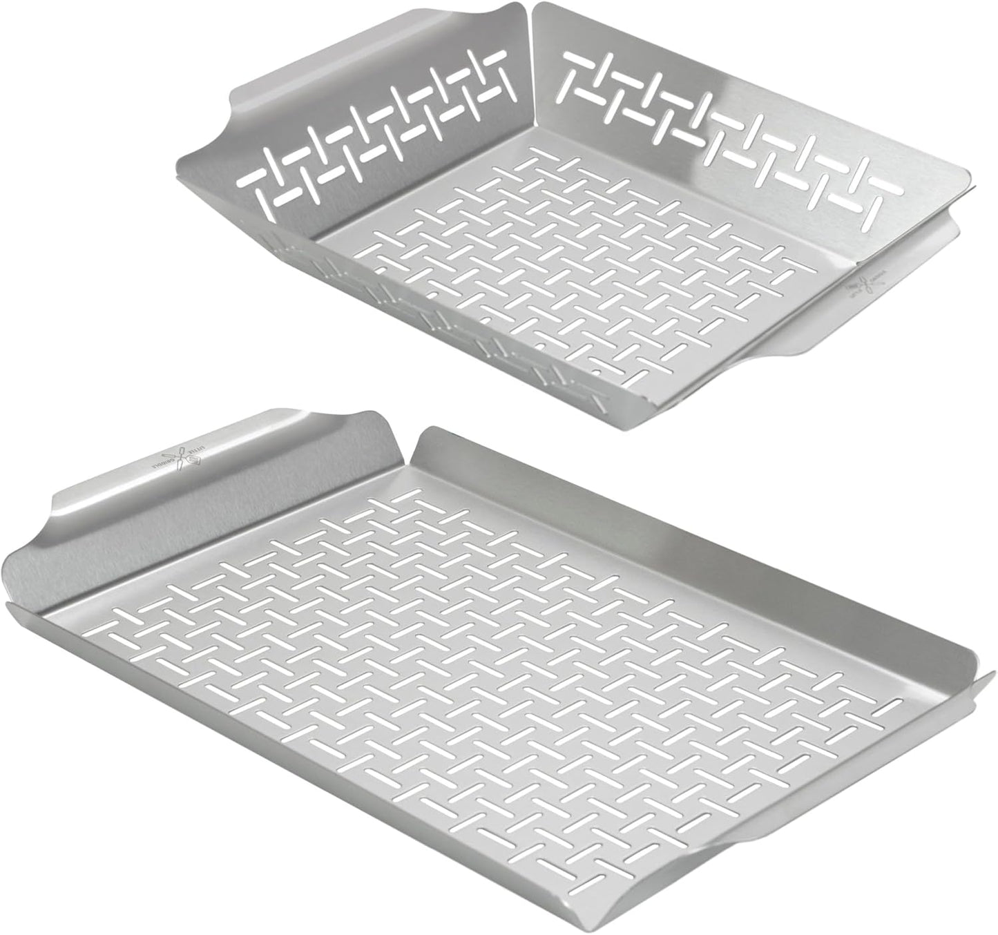 LITTLE GRIDDLE GT-525 Grill Pan and Grill Basket Set, High Sidewalls with Built-in Handles, Stainless Steel & Vented Design - Silver