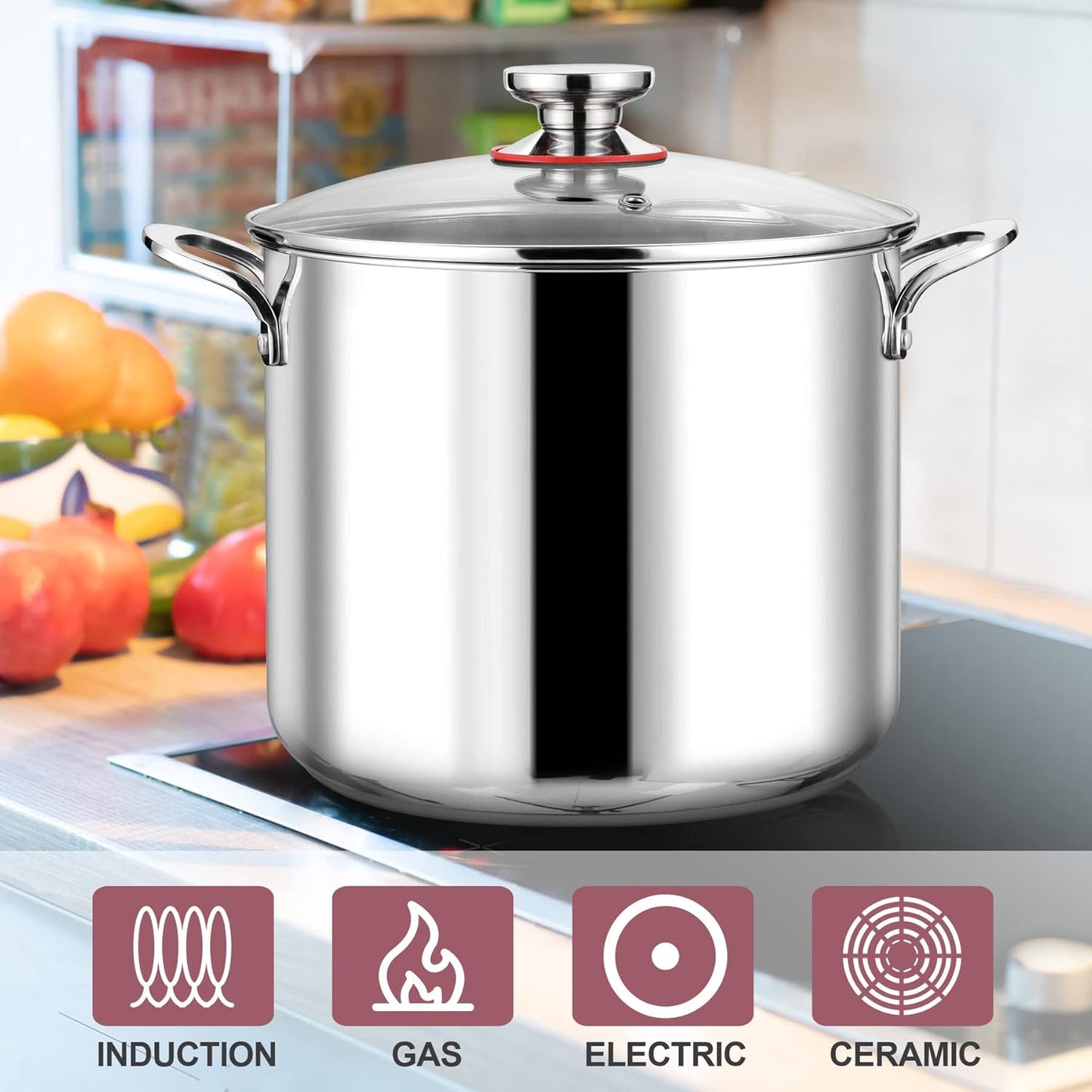 LIANYU 12QT 18/10 Stainless Steel Stockpot with Lid, Large Cooking Soup Pot, Big Cookware, 12 Quart Tall Canning Pasta Induction Pot with Measuring Mark for Boiling Strew Simmer