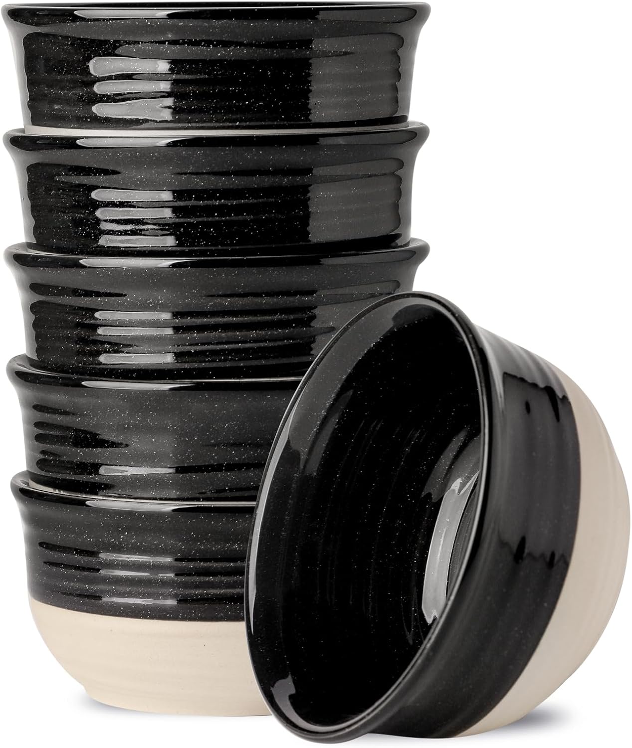 Hasense Ceramic Soup Bowls and Cereal Bowls, 20 OZ Bowls for Kitchen Set of 6, Stackable Bowls Set for Ramem, Salad, Oatmeal, Rice, Snack, Dishwasher Microwave Safe, Black