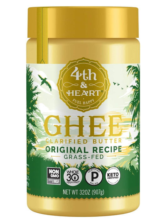 4th & Heart Original Grass-Fed Ghee, Clarified Butter, Keto, Pasture Raised, Lactose and Casein Free, Certified Paleo (32 Ounces)