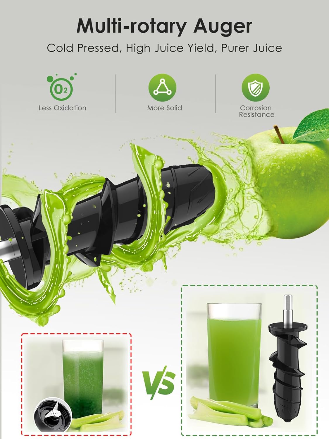 Cold Press Juicer for Celery Carrot Orange- Soft/Hard Fruits Vegetables, 250W Slow Juicer Machines BPA-Free,Reverse Function, Easy to Clean, with Big Cup,Pulp Container,Cleaning Brush