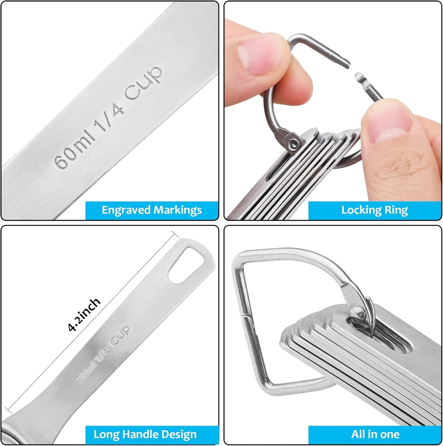 Measuring Cups Set, 18/8 Stainless Steel Measuring Cups Set for Baking & Kitchen, Metric & US Metal Measure Cup for Dry & Liquid Ingredients