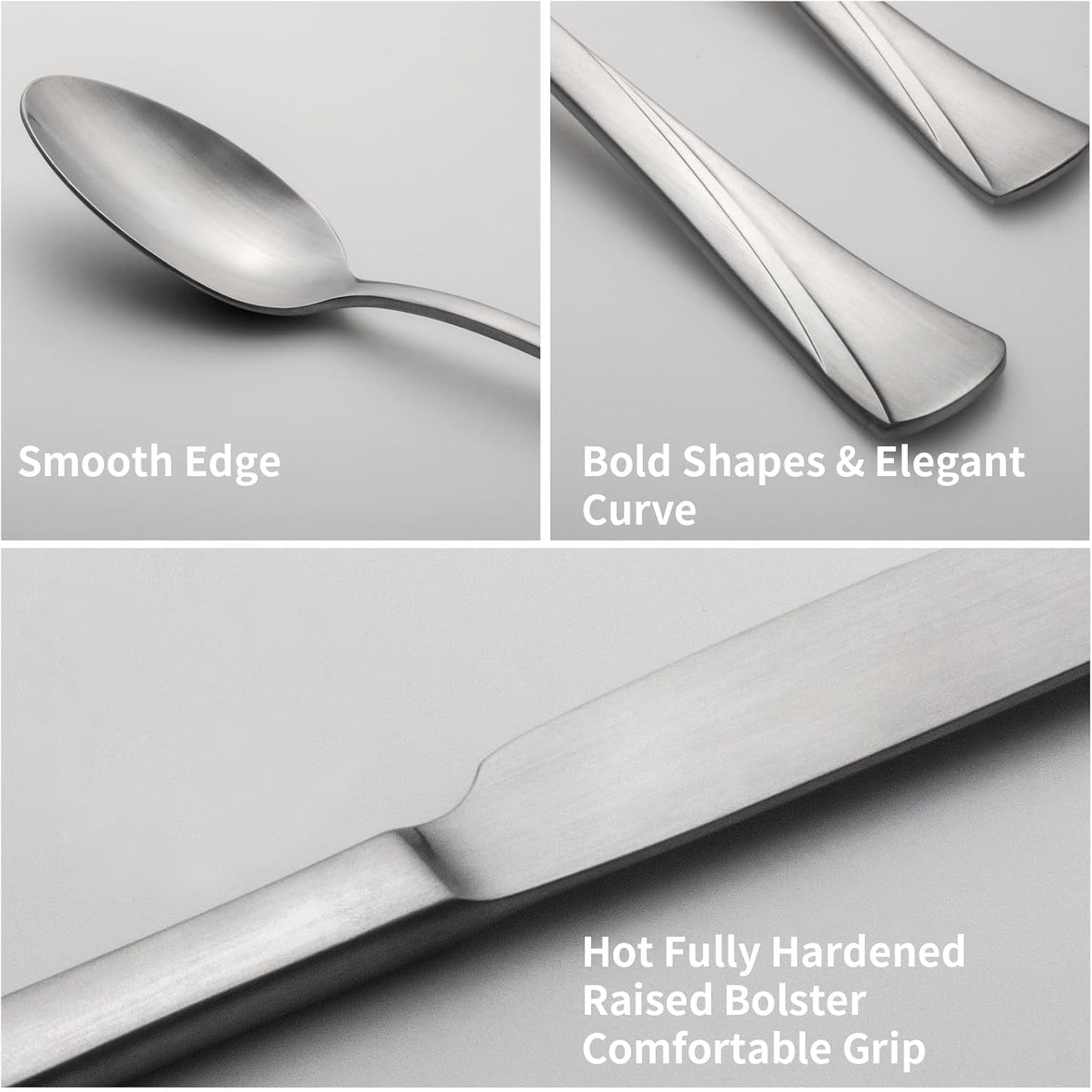 Alata Alice 40-Piece Silverware Set Stainless Steel Flatware Set,Service for 8,Matte Satin Polished Cutlery Set,Dishwasher Safe