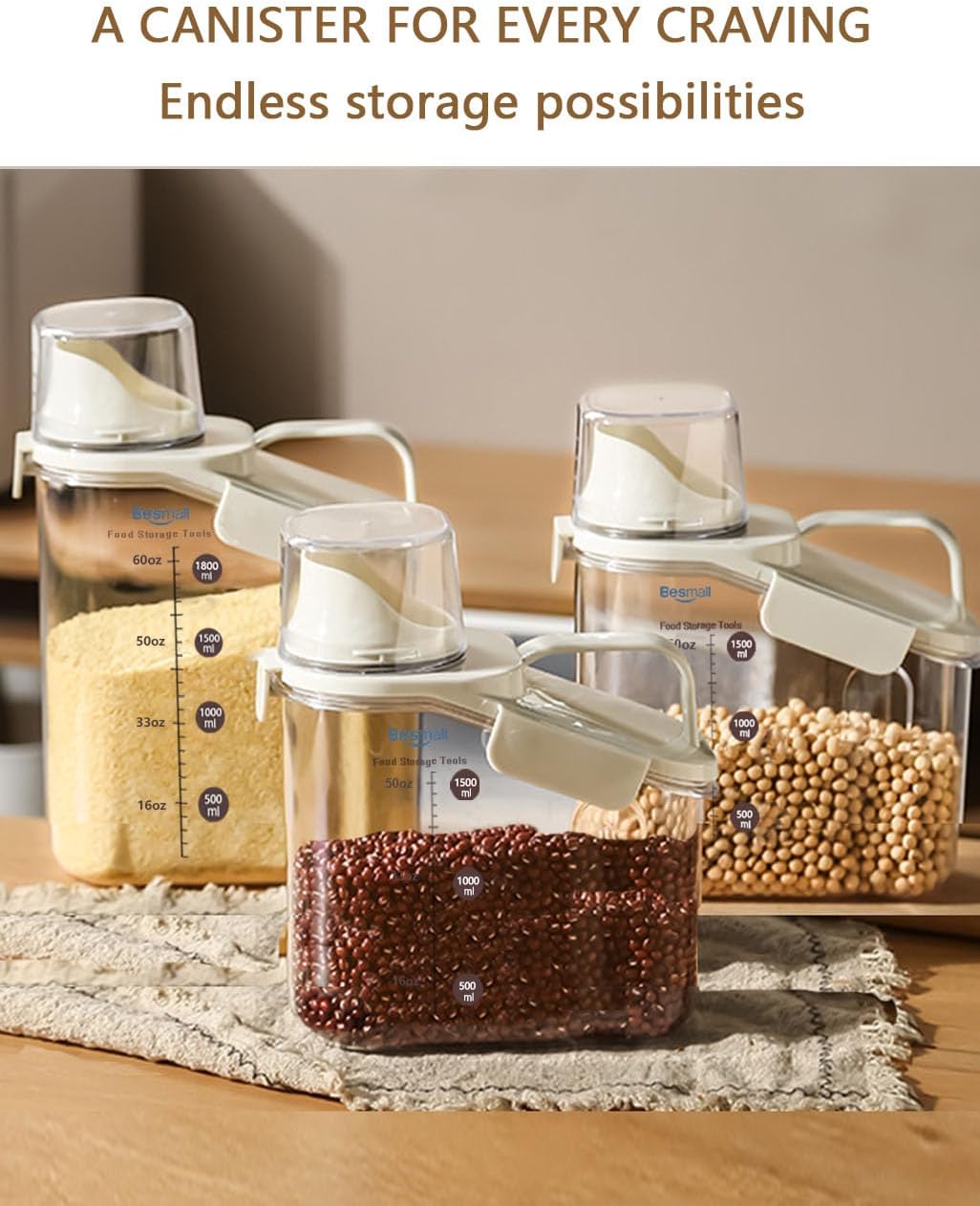 Cereal Containers Storage with Pour Spout Airtight Food Storage Containers with Lid Air Tight Cereal Dispenser Sealed Kitchen Canisters for Nuts Flour Sugar Beans Dry Food, Bpa Free 1.6L