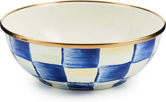 MACKENZIE-CHILDS Enamel Everyday Bowl, Serving Bowl for Entertaining, Extra Small, Blue-and-White Royal Check