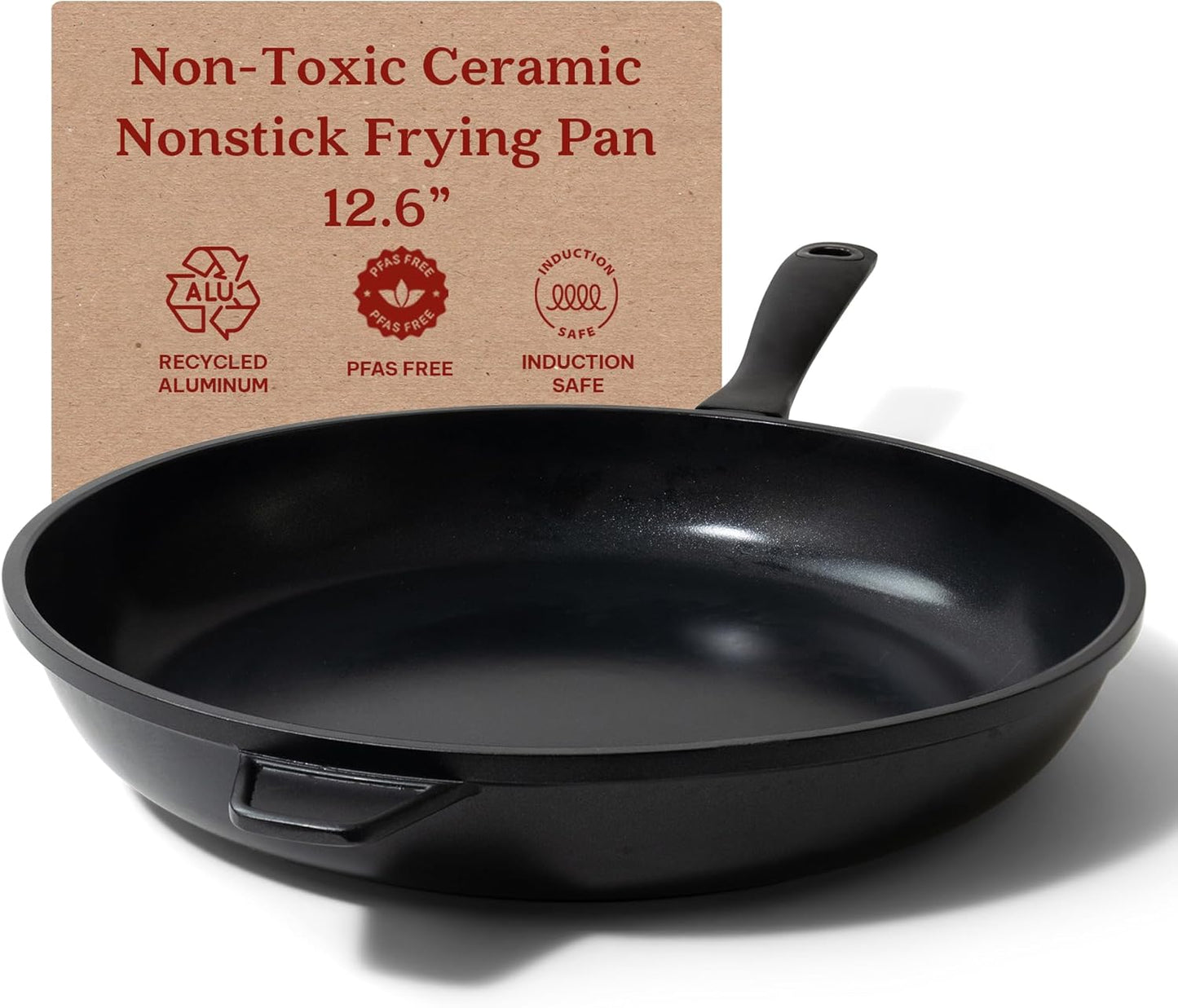 Alva Energy 12.6″ Non‑Toxic Ceramic Frying Pan – PFAS/PTFE‑Free, Induction‑Safe Recycled Aluminum – Fast, Even Heat with Stay‑Cool Handle, Lightweight for Everyday Cooking