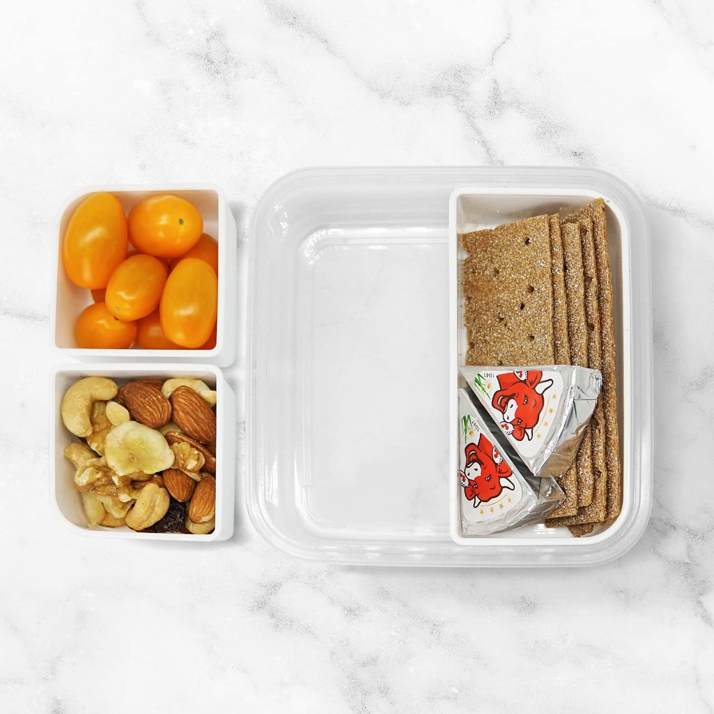 carrotez 3 Compartment Snack Container, Small Divided Food and Snack Container with Lids for Adults, Microwave Safe, BPA Free, Reusable, 2.4 Cup (570ml)
