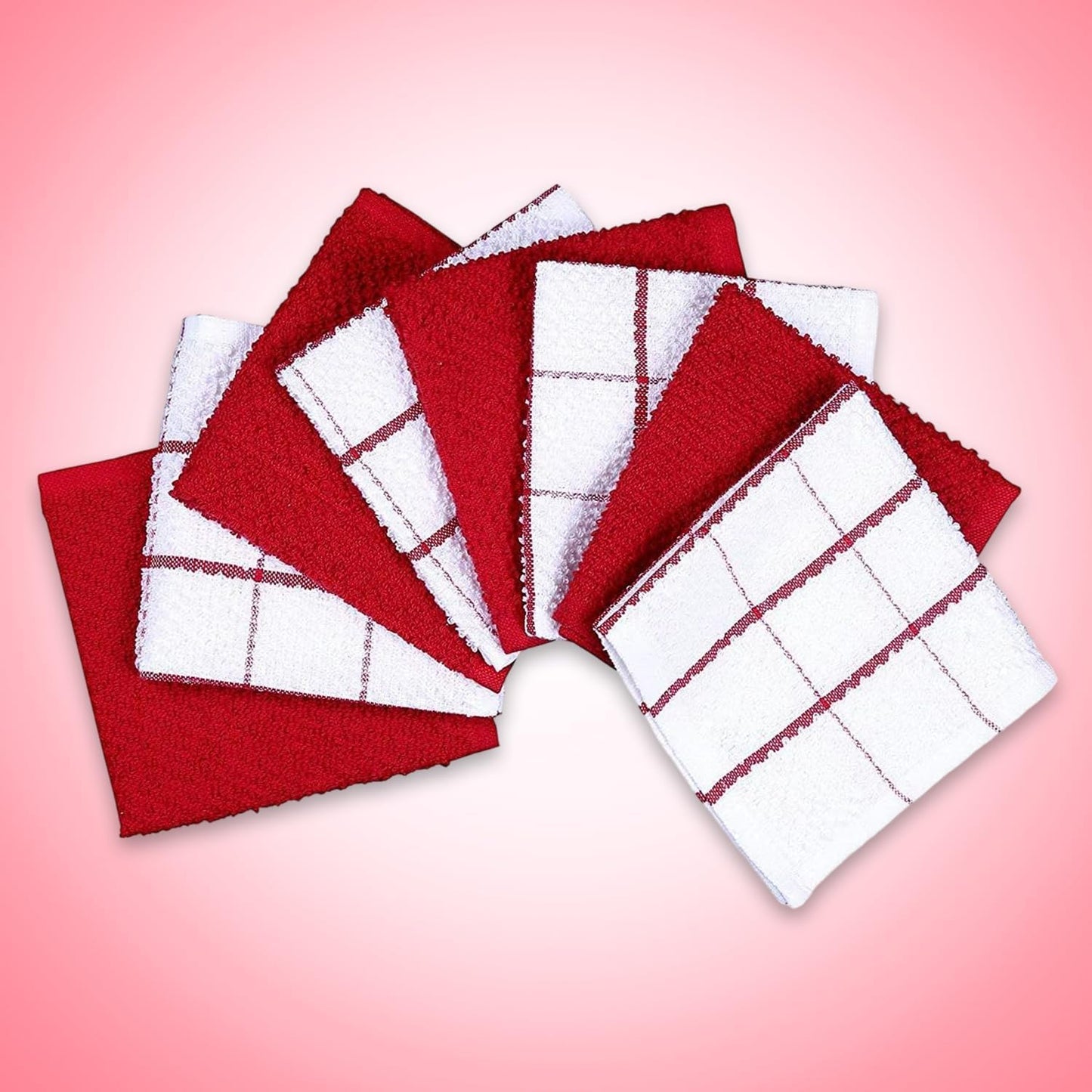 AMOUR INFINI Cotton Kitchen Dish Cloths Set of 8 – Highly Absorbent, Super Soft Premium Terry Cleaning Cloth (12"x12" Inch) Premium Dishcloths for Washing Dishes (Red)