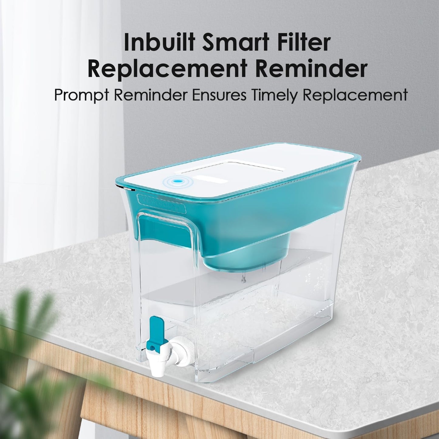 Waterdrop Slim Water Filter Dispenser, Large Capacity, 35-Cup Water Filter Pitcher, 200-Gallon Long-Life, 5X Lifetime, Reduces Chlorine, PFOA/PFOS and More, BPA Free, Turquoise (with 1 Filter)