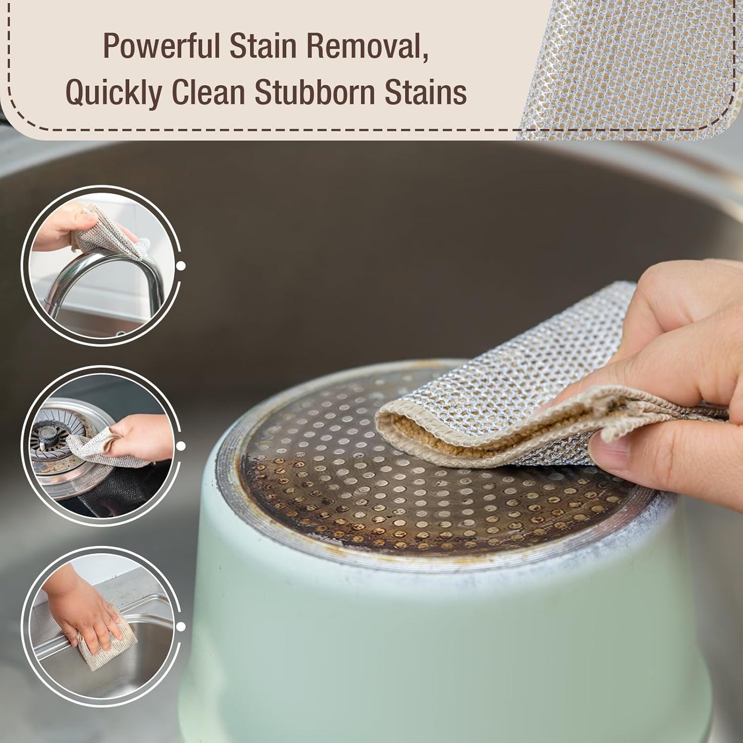 Silver Wire and Microfiber Double Layer Dishcloth, Multipurpose Dishwashing Rags for Wet and Dry, Household Cleaning Cloth with Poly Scour Side, 6 Color Assorted 12pack