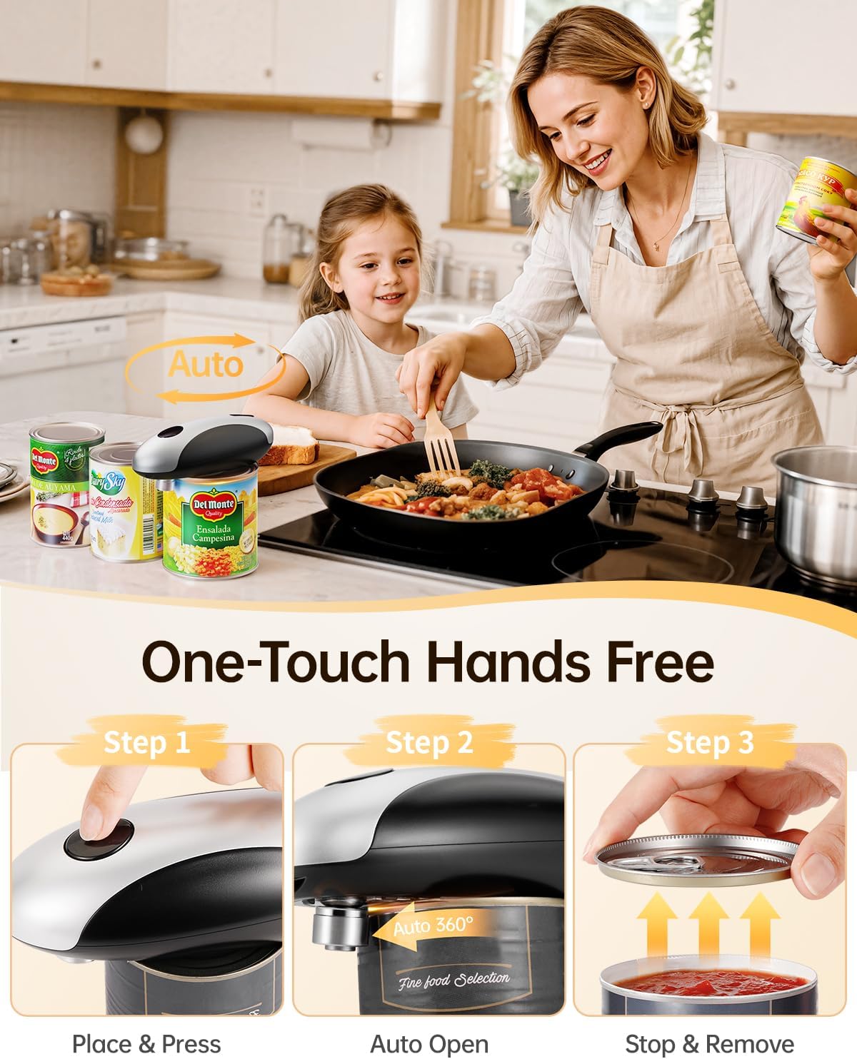 Rechargeable Electric Can Opener - Smooth Edge, One-Touch Automatic Can Opener for Seniors & Arthritis, Hands-Free Can Openers for Kitchen, Type-C Fast Charge, Compact Portable Can Openers