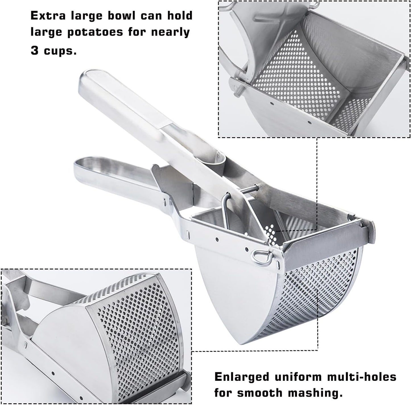 Potato Ricer, AITRAI Large 22oz Potato Masher Ricer Heavy Duty Stainless Steel Mashed Potato Masher for Smooth and Fluffy Mashed Potatoes