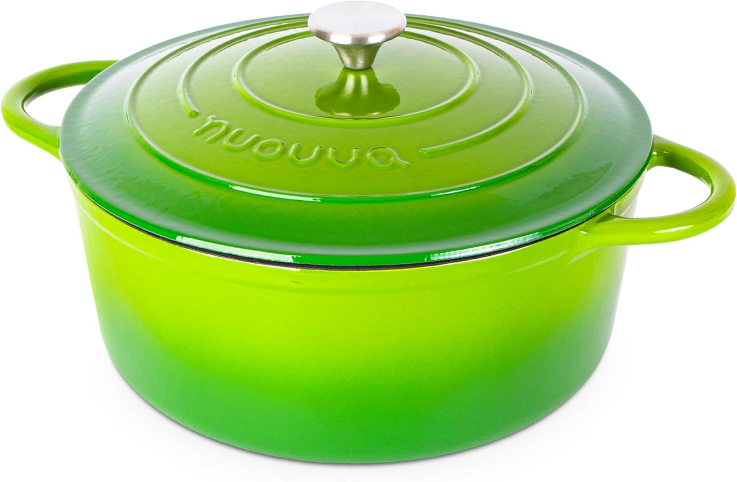 Cast Iron Dutch Oven with Lid – Non-Stick Ovenproof Enamelled Casserole Pot – Sturdy Dutch Oven Cookware – Green, 7.3-Quart, 30cm – by Nuovva