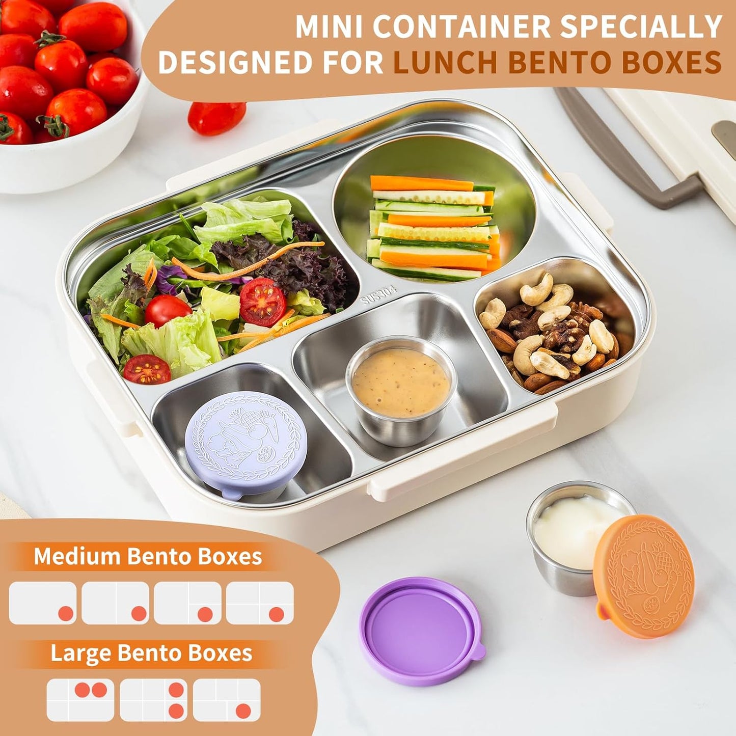 8 Pack - 2.4 Oz Small Salad Dressing Containers To Go, Leakproof Condiment Containers with Lids Reusable Stainless Steel Sauce Cups for Lunch Boxes Kitchen Storage Picnics Travel Meal Prep