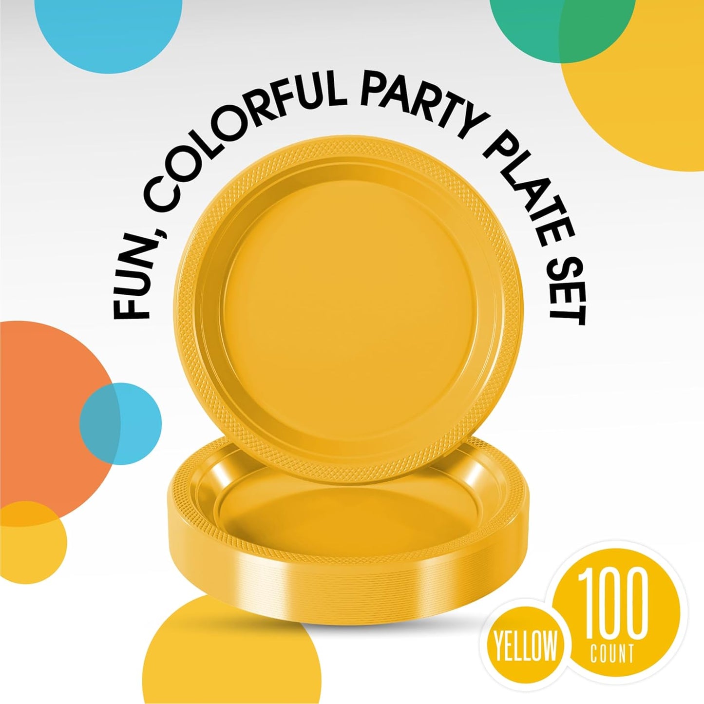 Exquisite Party Solids Yellow Plastic Plates For Party 7" Yellow Disposable Plates Heavy Duty Supplies 100 Pcs Plastic Dinnerware Sets Heavy Duty 350 GSM Disposable Dinnerware Set