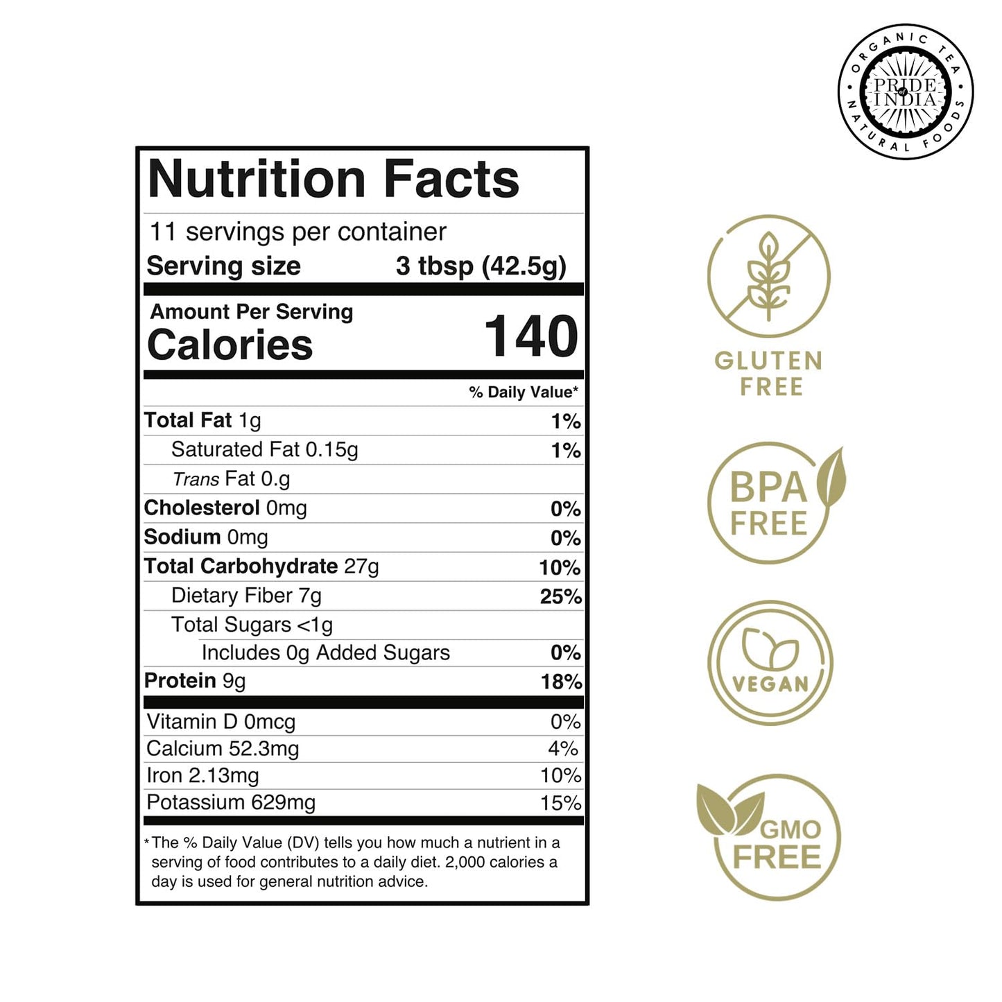 Pride of India- Garbanzo Bean Flour 1 lbs (454 gm) Earthy Nutty Slightly Sweet Taste Freshly Milled in Small Batches | Used for Baking Cooking Coating Thickening |Vegan, Gluten-Free