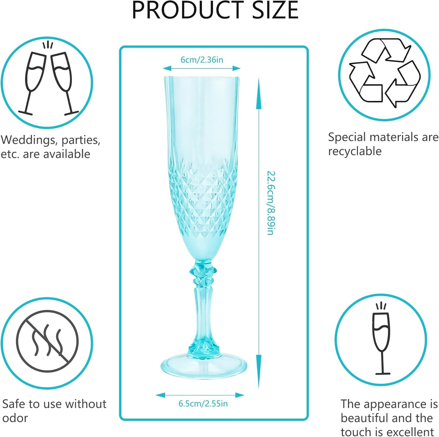 Plastic Champagne Flutes, 24PCS Light Cyan Wine Glasses Goblets Reusable Champagne Flute for Weddings, Bachelor Parties, Toasting, and Events(24,Light Cyan)