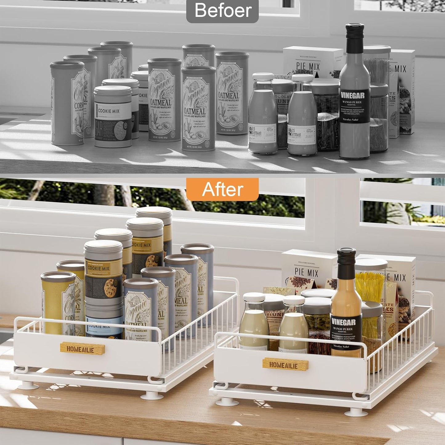 Under Sink Organizer, 2 Packs Under Sink Organizers and Storage, Slide Out Pull Out Cabinet Organizer Shelf with Metal Drawers for Kitchen Bathroom Pantry, White