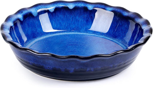 Ceramic Deep Baking Dish Oven Proof, 10in Large Pie Dish, Dishes, Blue Porcelain Lasagne Dish, Blue