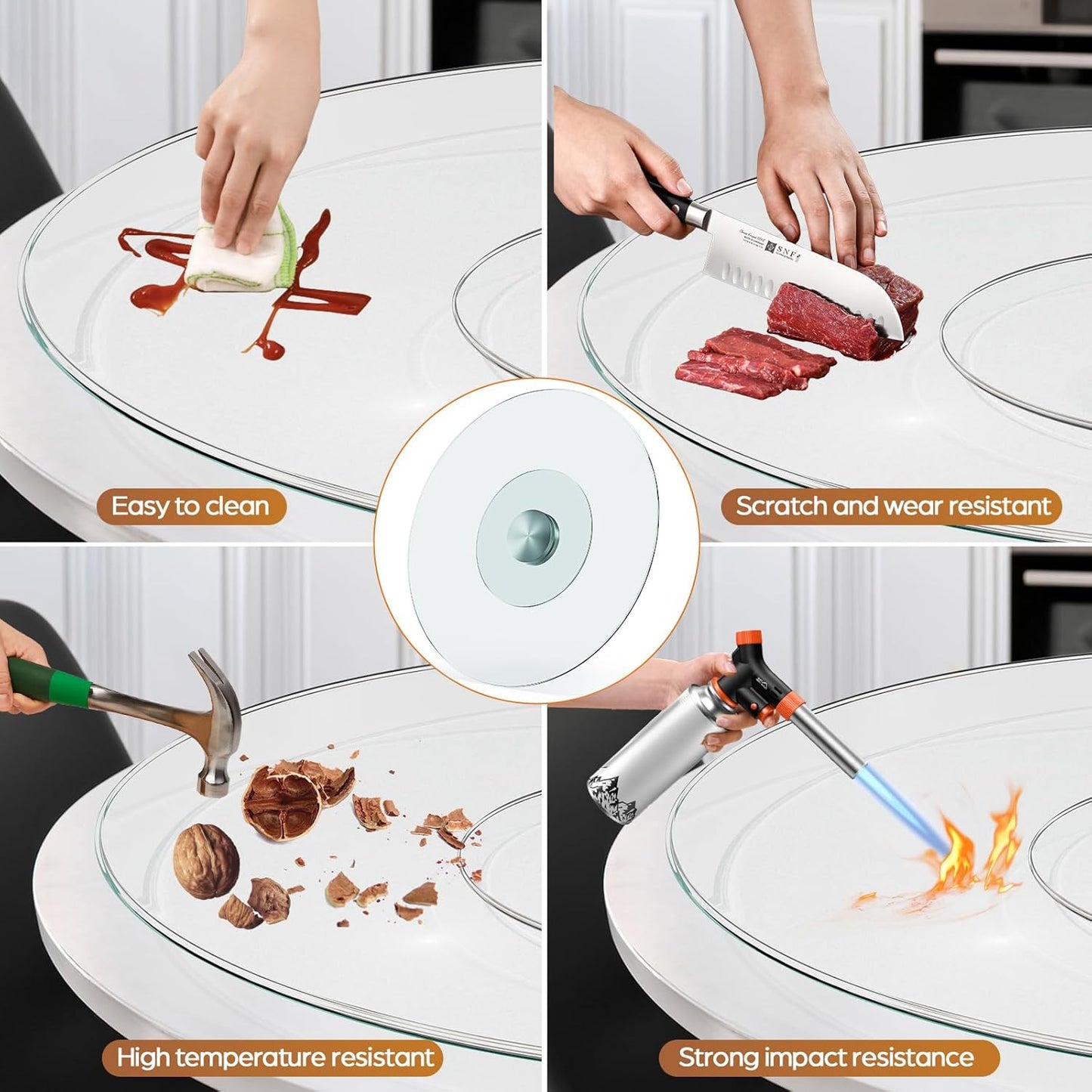 31" Glass Lazy Susan for Dining Table - Tempered Glass Round Clear Tabletop Large Rotating Tray, Silent & Smooth Spin (31inch/80cm)