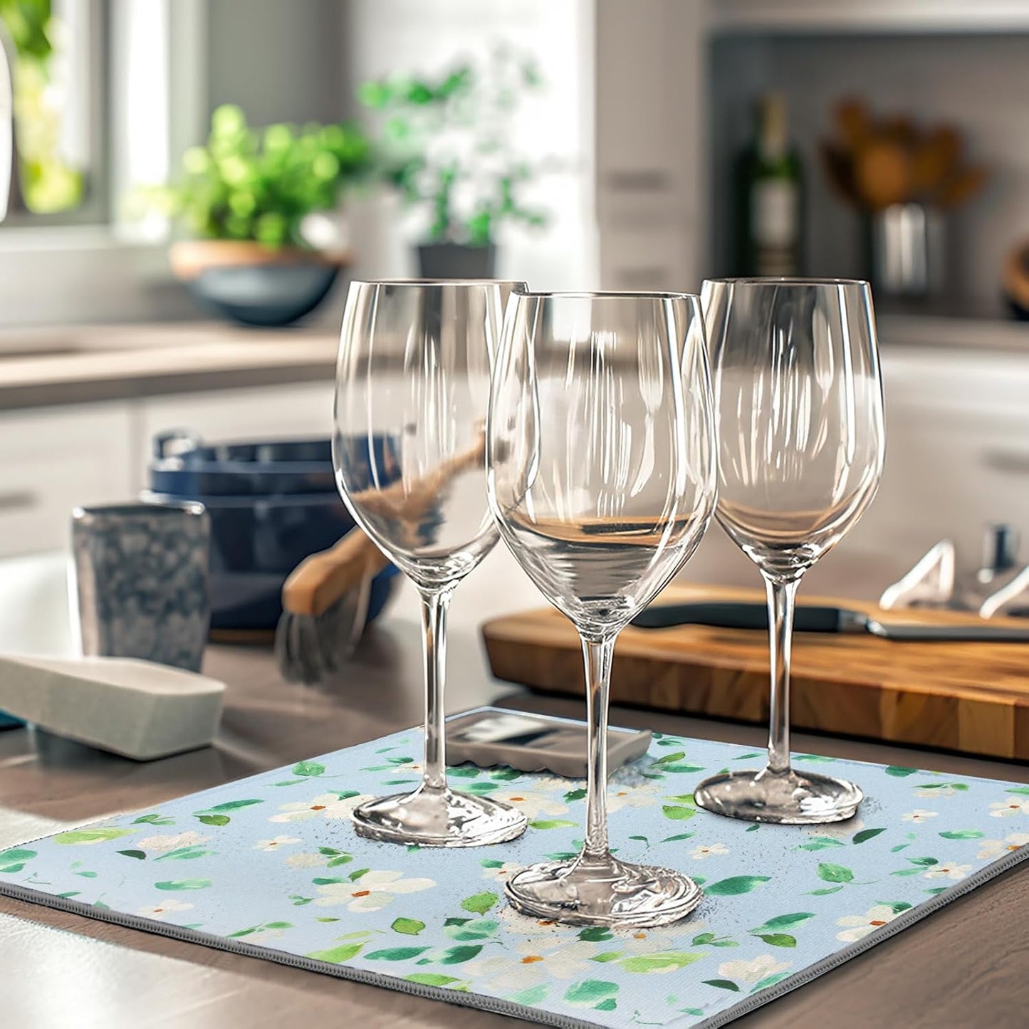 2 Pack Jasmine Dish Drying Mats For Kitchen Counter, Floral Print Dish Drying Mat - 20x15 inches, Absorbent Kitchen Counter Drying Mat, Dish Mat, Fast Drying