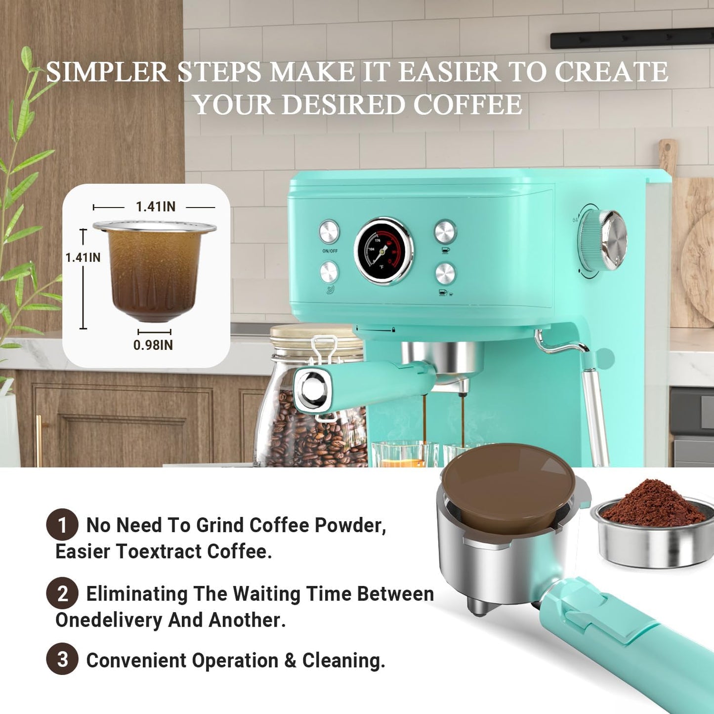 Espresso Machine Latte Coffee Makers 20 Bar, 2 IN 1 Professional Cappuccino Machine and Milk Frother Steam Wand Compatible for NS Original Capsules for Home Brewing - Blue