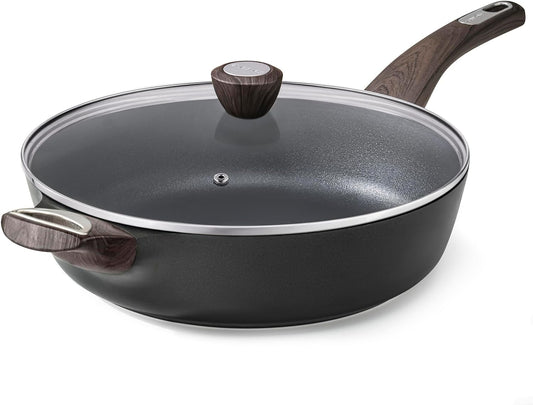 SENSARTE Nonstick Frying Pan Skillet with Lid, 10.5 Inch Deep Frying Pan, 3.8 Qt Non Stick Saute Pan with Cover, Induction Pan, Healthy Non Toxic Cooking Pan with Helper Handle, PFOA PFOS Free