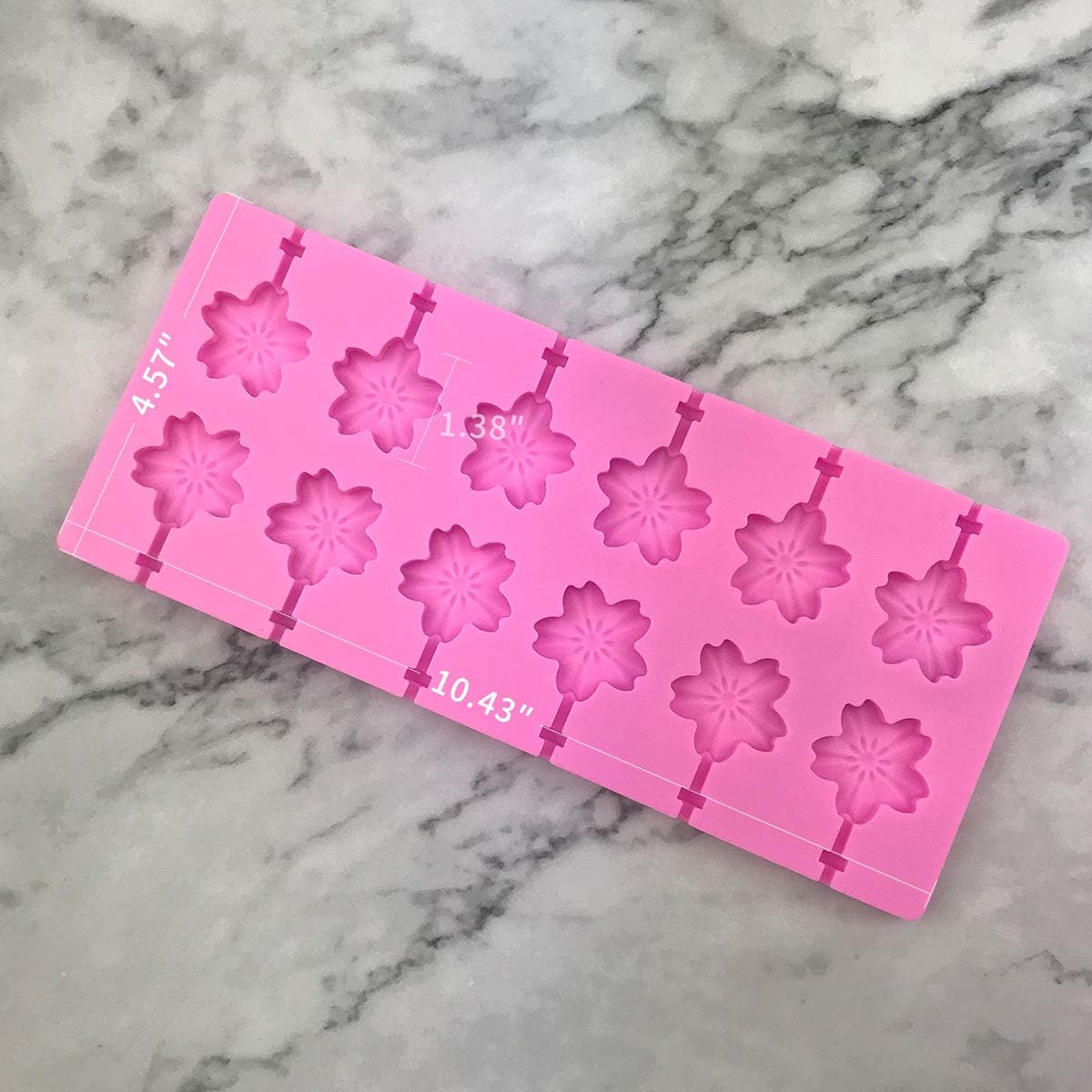 12 Capacity Silicone Cherry Blossoms Lollipop Mold Set, Sucker Molds and Chocolate Hard Candy Mold with 50pcs Lollipop Sucker Sticks, Candy Treat Bags, Gold Ties. (Cherry Blossoms Pink)