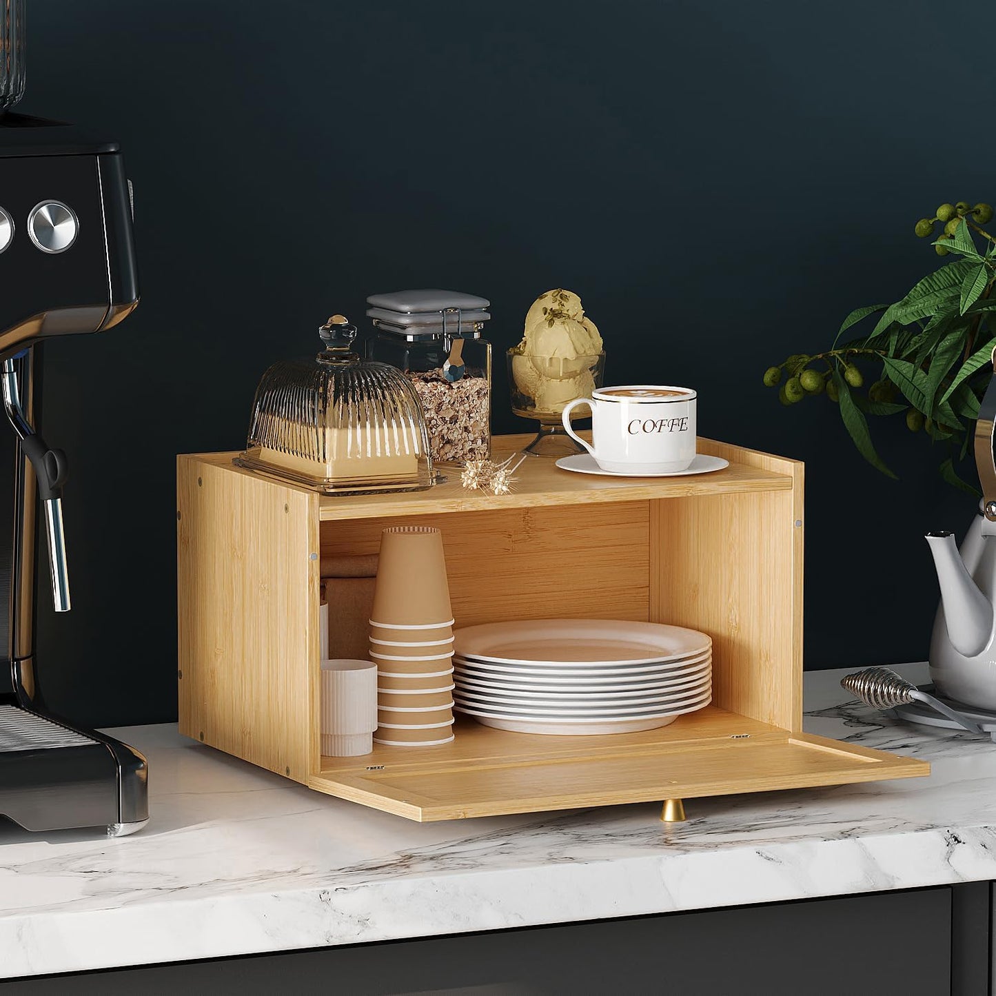 Rattan Bamboo Bread Box for Kitchen Counter Large Capacity Bread Storage Bin Farmhouse Bread Storage Container Rustic Bread Holder (Natural Bamboo)