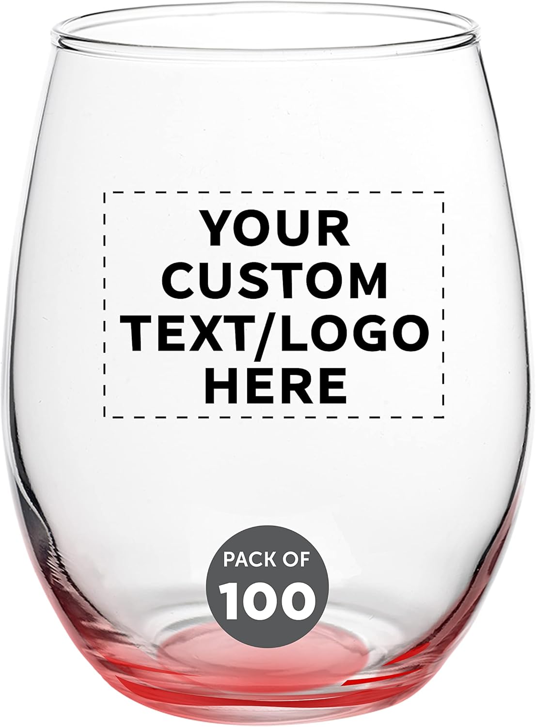 Custom Stemless Wine Glasses in Bulk by ARC Perfection, 15 oz, 100 pack, Personalized Text, Logo, Red or White Wine Glass Set, Red