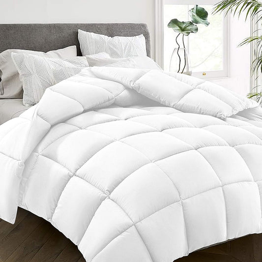 HYLEORY All Season Full Size Bed Comforter - Cooling Goose Down Alternative Quilted Duvet Insert with Corner Tabs - Winter Warm - Machine Washable - White