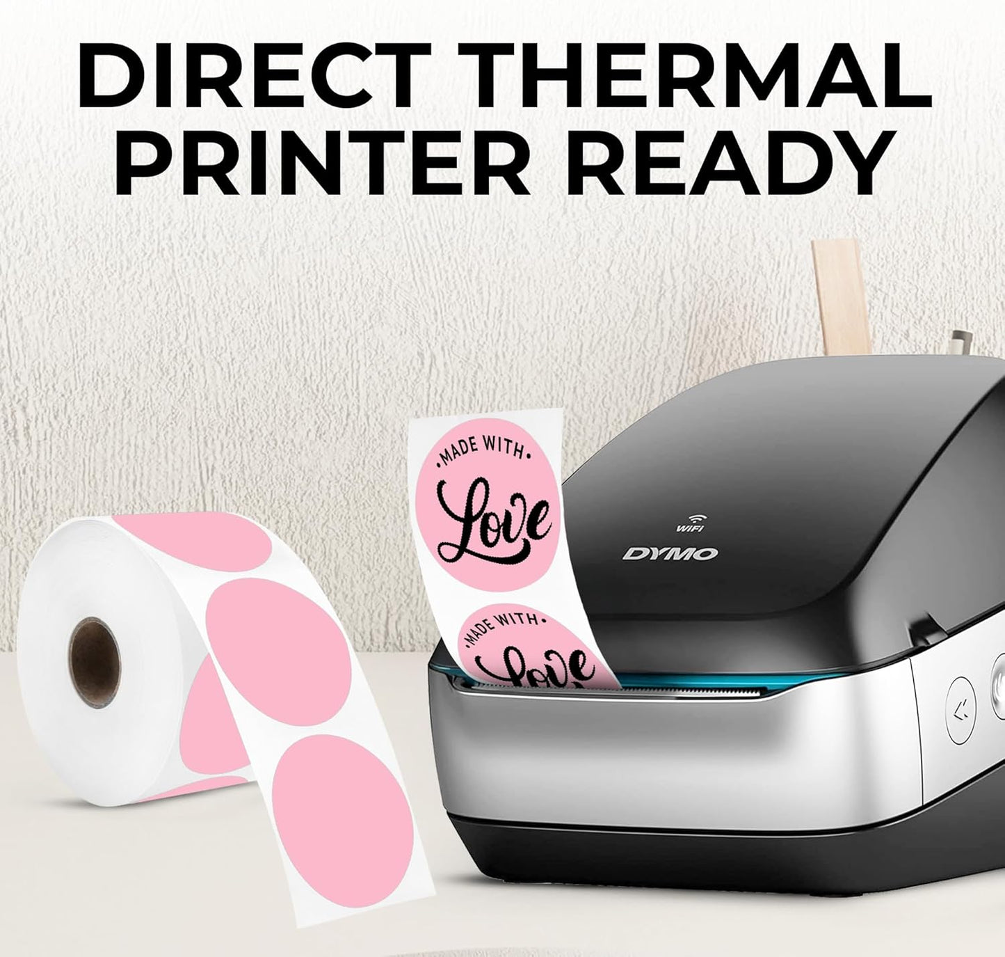 Perco Pink 2-Inch Perforated Circle Dot Thermal Sticker Labels — 735 Stickers/Roll, Direct Thermal Printer Compatible—with Permanent Adhesive for Organizing, Color Coding, Bin Labeling—Made in USA