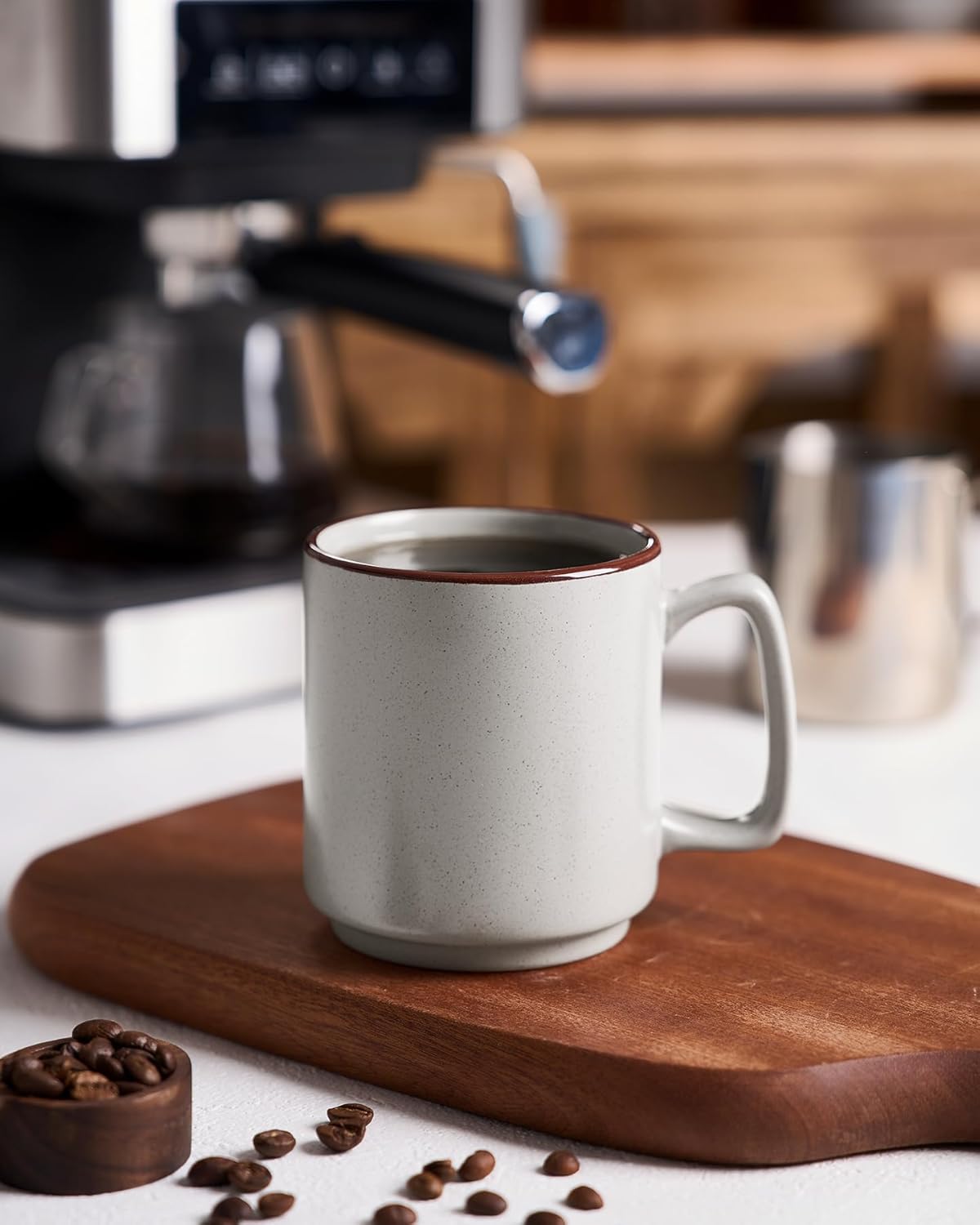 famiware Coffee Mugs Set of 4, Nebula 14oz Coffee Mugs, Ceramic Cup Set with Handle for Latte, Tea, Milk, Cappuccino, Cocoa, Light Gray