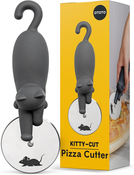 OTOTO Kitty Cut Pizza Cutter Wheel - Pizza Cutters Stainless Steel, Funny Kitchen Gadgets and Kitchen Gifts, Cat Gift for Women Cat Lovers