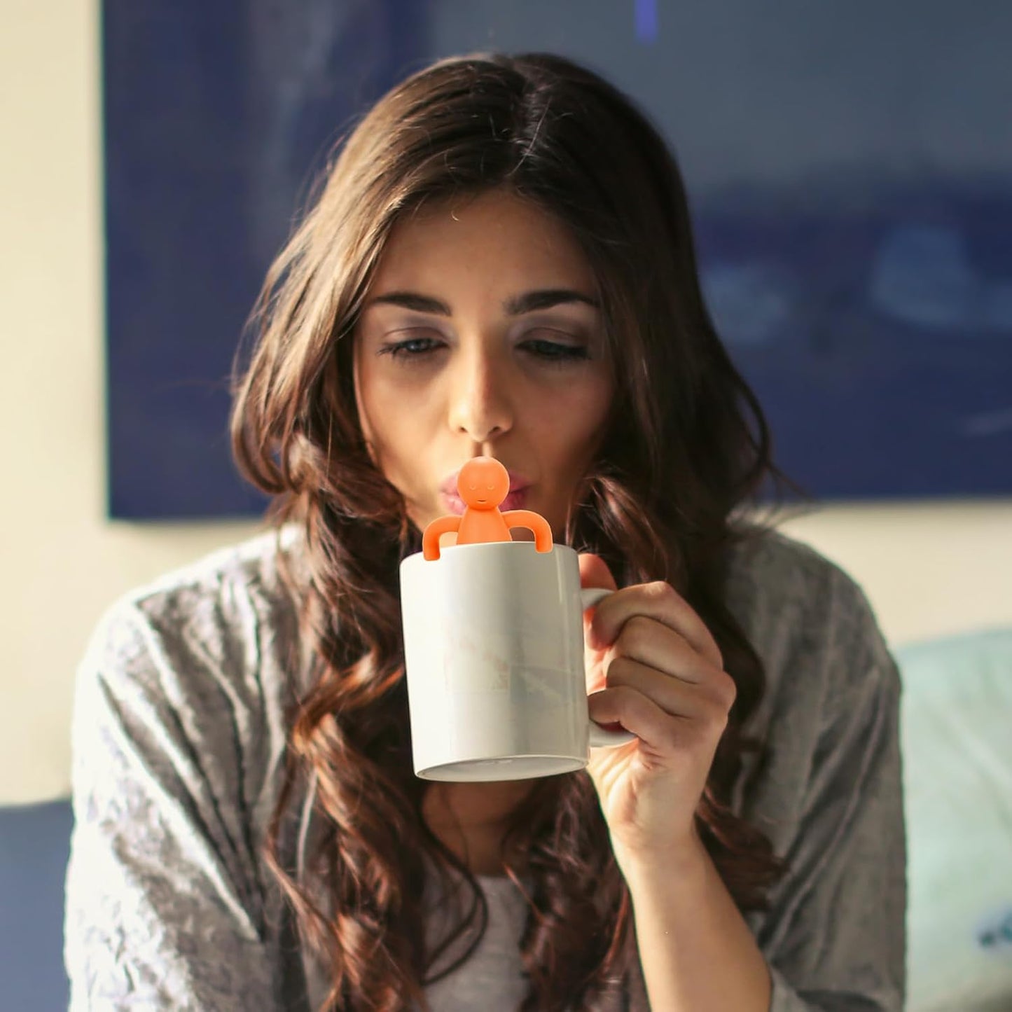 Leden Tea Infuser Cute Tea Strainer for Loose Leaf Tea Stainless Steel Fine Mesh Tea Ball Steeper with Silicone Lid for Mug and Cup, Orange