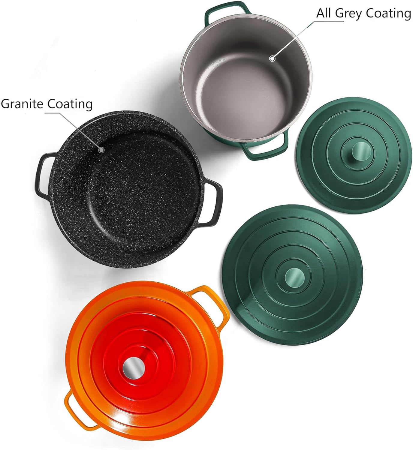 Large Dutch Oven Pot with Lid-7.5QT Cast Aluminum Oven Pot with Two Handles Lightweight for Bread Baking Braising and Roasting(Green)